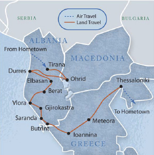 Map of Albania, Macedonia & Greece (16 Days) Tour
